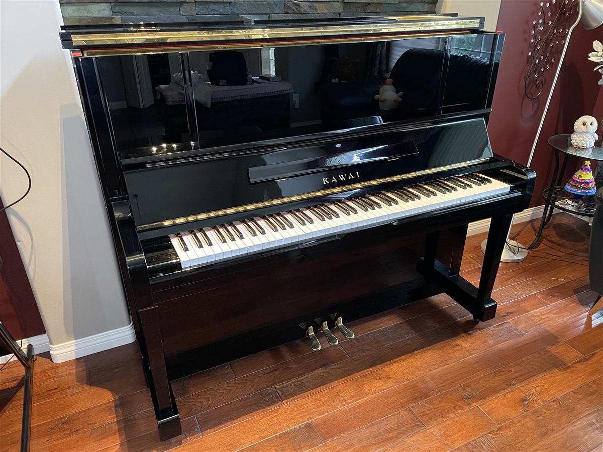 Kawai BS-2N upright piano in polished ebony, in a living room