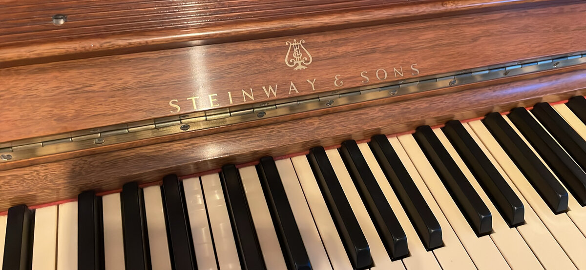 Steinway & Sons lyre and lettering on the fallboard